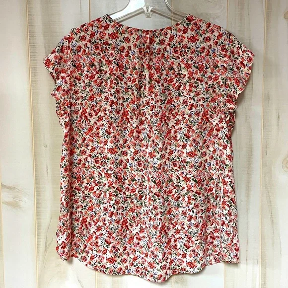 Carolina Belle Pink White Green Floral Short Sleeve Hi-Low Blouse Sz 1X - Picture 2 of 6